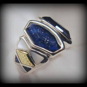 Vintage ASCH GROSSBARDT 14K GOLD sterling lapis mother of pearl ring